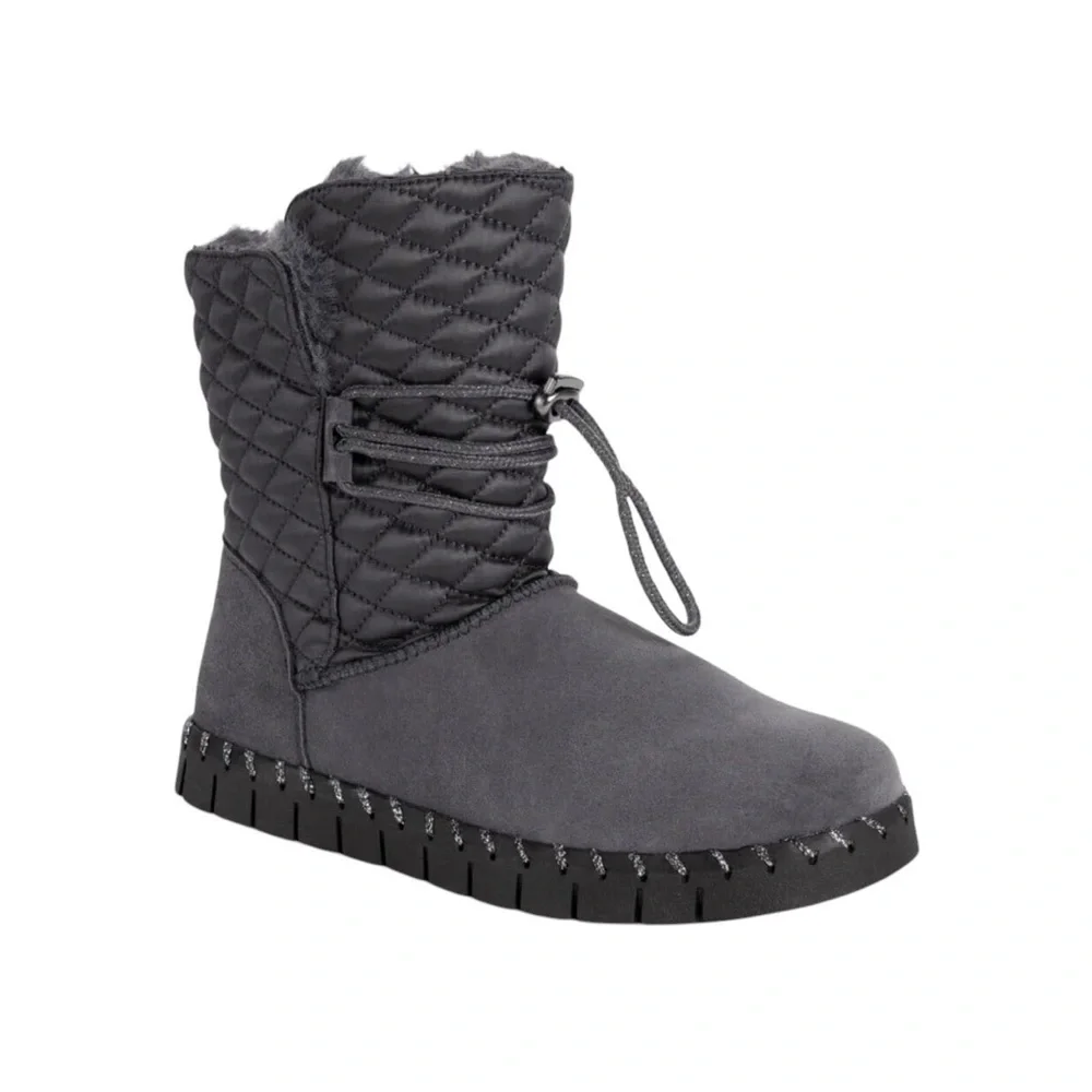MUK LUKS Flexi Bridgehampton Dark Grey Suede Leather faux Fur Lined Boot sz 7